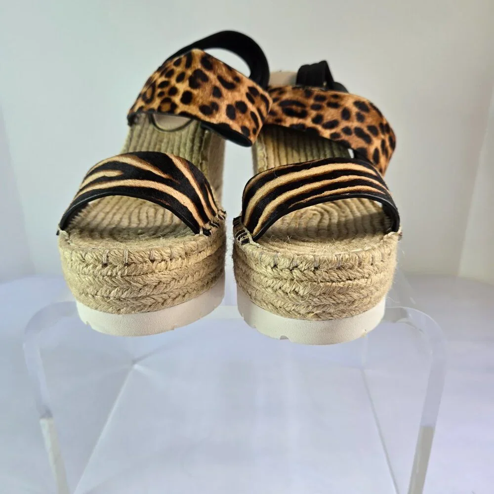 KENNETH COLE Women Espadrille - Open Toe Platform Wedge Sandals Sz 10 Zebra